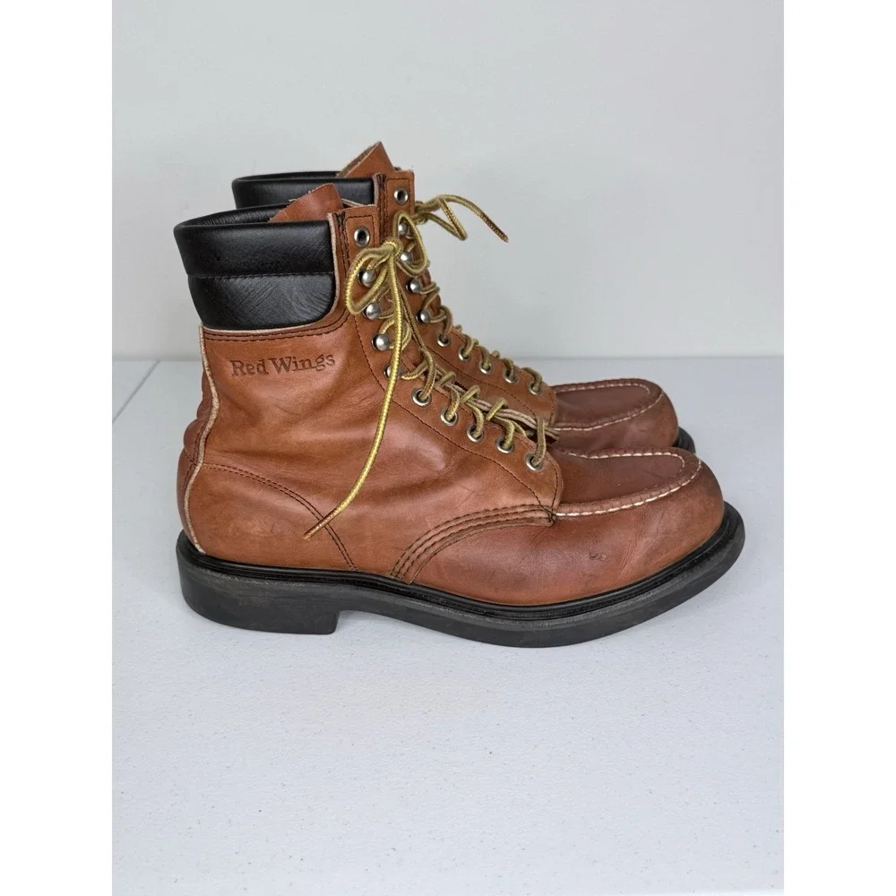 Vintage Red Wings 404 Style Men's Moc Toe SuperSole Leather Boots Size: 8 EE